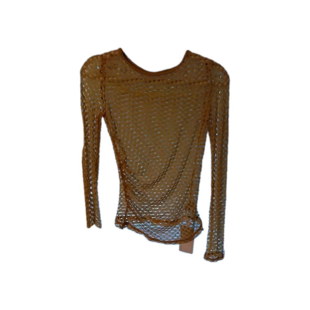 MUSERA Mustard Yellow Open Knit Fishnet Top Y2K Grunge Fairycore Mesh Sz. Med.